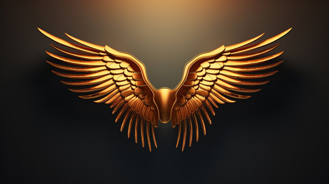 art deco metal wings, Color: Traditional golden tone Material: Polished metal with a simple engraved design, made in blender, c4d, 3d, ultarealistik, sunset, 8k, HDR, cinematic