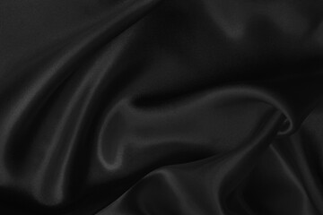 Black grey fabric texture background, detail of silk or linen pattern.