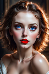 Fototapeta premium A painting of... Sun-Kissed Smile Unveiling Inner Harmony, Moonlight Draped on Velvet Eyes, Woven Threads of Story in Every Brushstroke, Where Strength Blooms Like a Delicate Rose