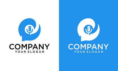 Creative letter C Podcast mic with talk chat bubble logo icon design Vector illustration. broadcast logo studio template. pictogram for web site design and mobile apps