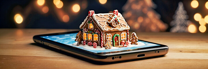 Cell Phone With Gingerbread House Decoration, Festive and Whimsical Holiday Delight