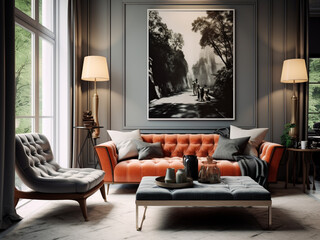 A stylish living room with a mix of vintage and modern elements
