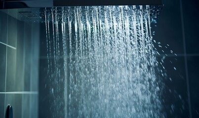 Shower head with water drops flowing out.