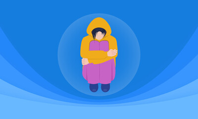 Flat minimalist illustration of a lonely autistic child