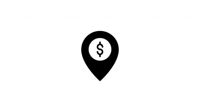Black Map pointer with dollar icon Animation on white background. 4k Videos