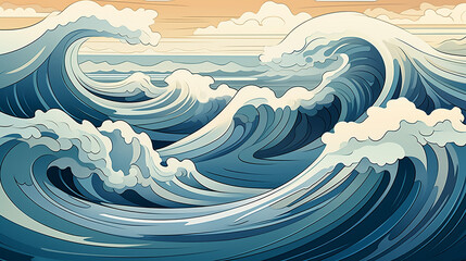 Ocean water illustration. Sea wave floating background