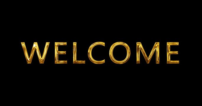 
Welcome typography text animation in golden metallic form in 4K black bg. Glossy greeting invitation artistic luxury opening welcome motion graphic clip. Welcome message title lettering animation.
