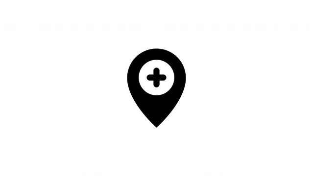 maps pointer sign plus animated icon. on a white background. 4K video