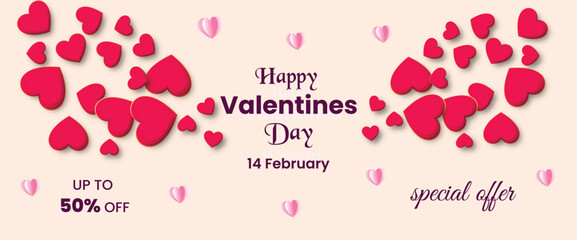 Valentine’s Day love hearts social media post with stylish banner or greeting card gift box design