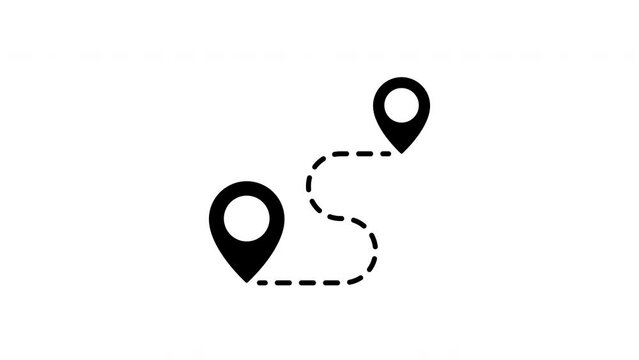 Two Location Point Connection with Lines, Location Pin Pointer on on white background. 4K Video