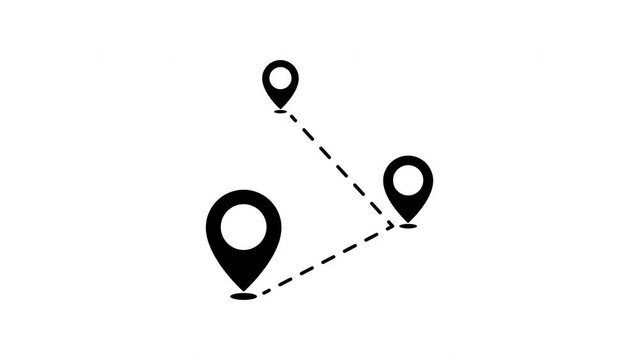three Location Point Connection with Lines, Location Pin Pointer on white background. 4K Video