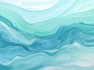 Serene Painting of Blue and White Waves on White Background