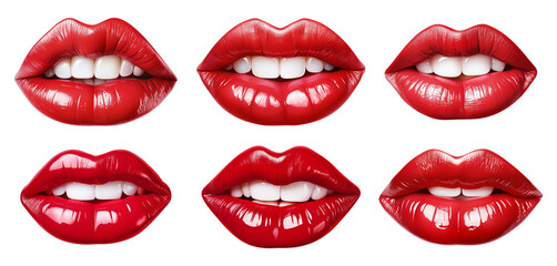 collection of beautiful female lips with red lipstick