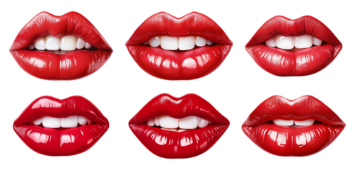 collection of beautiful female lips with red lipstick