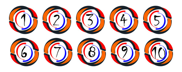 Numbers 1.2.3.4.5.6.7.8.9.10, in a circle, for design