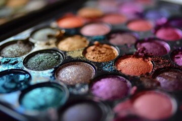 Obraz na płótnie Canvas Eyeshadow textures. Multi-colored palette, close-up