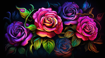 Beautiful card with roses on a dark background