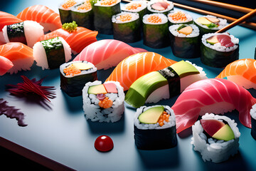 Most Delicious Sushi Pieces. Generative AI.
