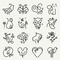 Set of hand drawn icons for design, Logos, Singel Line Art Logos