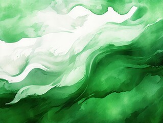 Green and White Wave Painting, Serene and Dynamic Coastal Artwork, watercolor illustration background