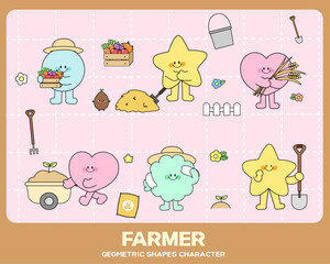 Geometric characters drawn on the theme of farmer