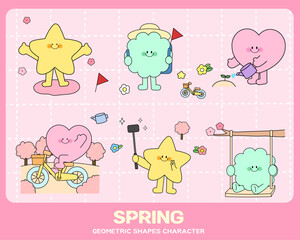 Geometric characters drawn on the theme of spring