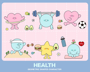 Geometric characters drawn on the theme of health