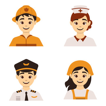 Profession Avatar Set. In Flat Cartoon Style. Character Collection. Vector Illustration