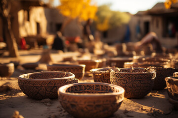 An artistic rendering of a traditional potters village. - obrazy, fototapety, plakaty