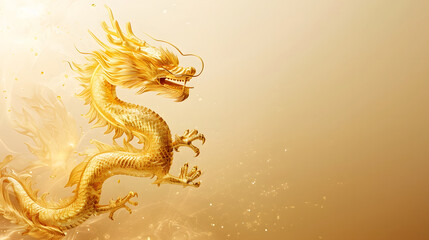 Chinese new year background of auspicious glossy gold dragon. - obrazy, fototapety, plakaty