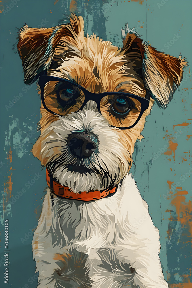 Wall mural funny illustration of cartoon dog wearing glasses