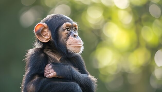 Young Chimpanzee standing up like a human