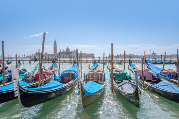 Fototapeta na wymiar gondola at San Marco square waiting for tourists in Venice