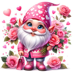 Fototapeta premium Valentines gnome, Valentines day, Rose and heart
