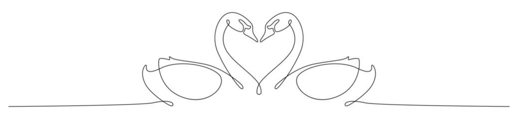 Continuous one line drawing couple swan face each other. Vector illustration love valentine.