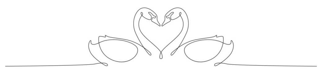 Continuous one line drawing couple swan face each other. Vector illustration love valentine.