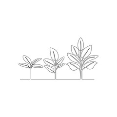 Growth tree continuous line vector image on white background. Line art drawing of growth tree