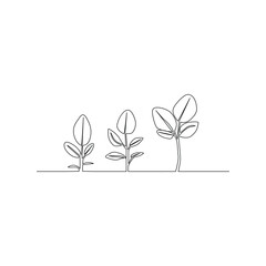 Growth tree continuous line vector image on white background. Line art drawing of growth tree