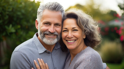 Fototapeta premium Portrait of a happy loving middle aged couple outdoors