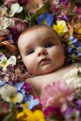 Obraz na płótnie Canvas studio portrait of a baby laying in flowers