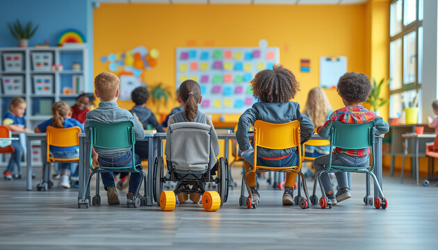 Group Of Diverse Kids Studying In A Classroom. Diversity And Learning Concept.