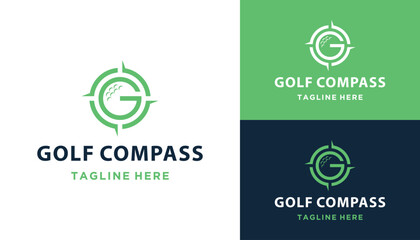 Circular Initial Letter G with Compass Navigation Golf Ball Logo Design