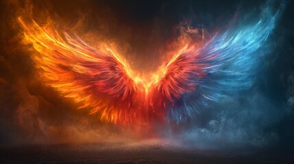 burning angel wings in different colors on a plain background, Generative AI - obrazy, fototapety, plakaty