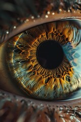 A detailed view of a person's eye, showcasing its unique features. Ideal for medical or beauty-related projects