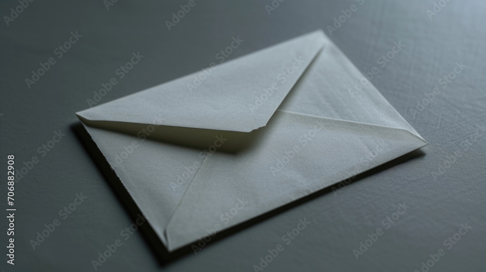 Poster a white envelope sitting on top of a table. suitable for various office or business-related concepts