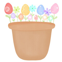 Colourful egg flower pattern in pot