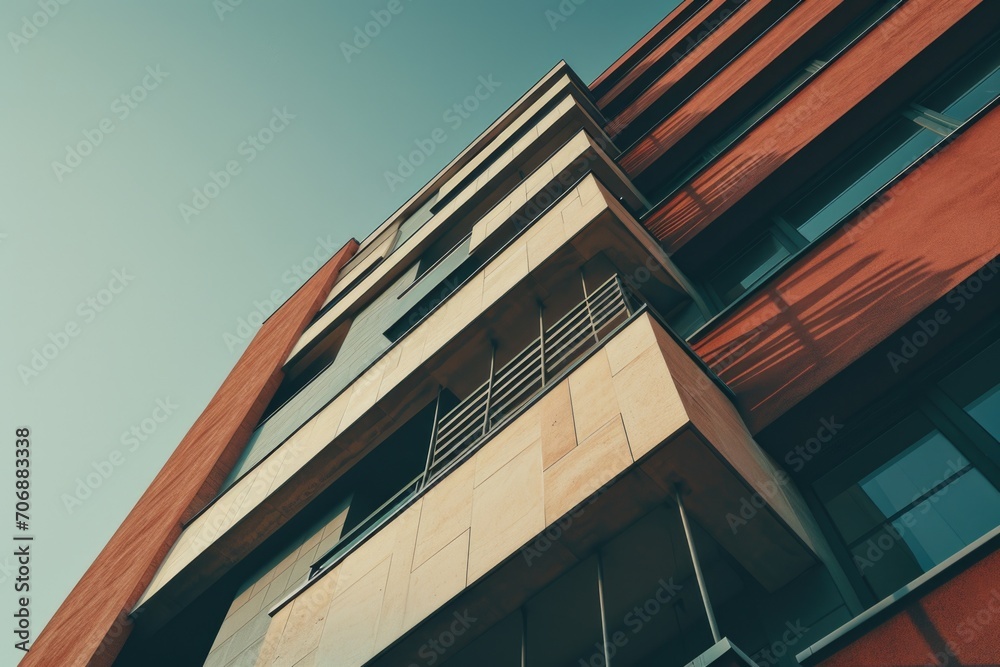 Poster A tall building with a clock on the side. Can be used to represent city landmarks or architectural structures