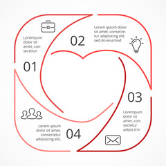 Heart with numbers Minimal Infographics elements and Infographic elements designs.  Used for workflow layout, diagram, banner, web design. Vector illustration