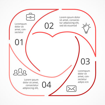 Heart with numbers Minimal Infographics elements and Infographic elements designs.  Used for workflow layout, diagram, banner, web design. Vector illustration