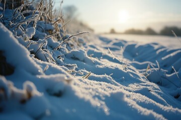 A snowy field adjacent to a beautiful forest. Perfect for winter-themed designs and nature-related projects